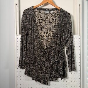 Vintage Chico's Wrap Top Womens Black Stretch 3/4 Sleeve Blouse USA Made 2 Large